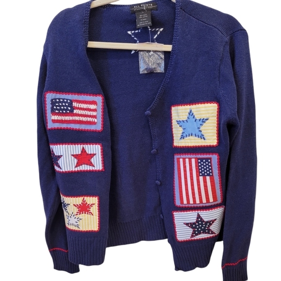 All Points Sweaters - NWT Vintage All Points American Flag Cardigan